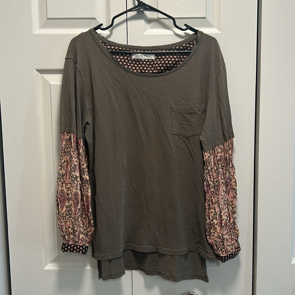 Free People We the Free Jade Floral Printed Sleeves Slouchy T-Shirt in Green -XS - Picture 5 of 7